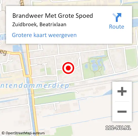 Locatie op kaart van de 112 melding: Brandweer Met Grote Spoed Naar Zuidbroek, Beatrixlaan op 14 september 2021 01:48