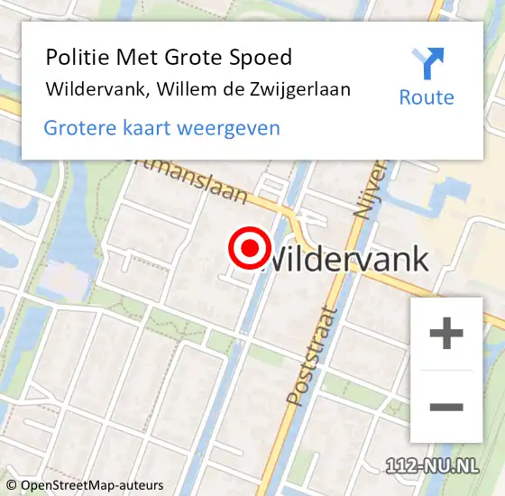 Locatie op kaart van de 112 melding: Politie Met Grote Spoed Naar Wildervank, Willem de Zwijgerlaan op 14 september 2021 02:17