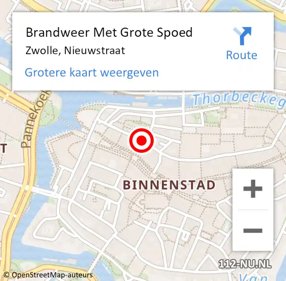 Locatie op kaart van de 112 melding: Brandweer Met Grote Spoed Naar Zwolle, Nieuwstraat op 14 september 2021 02:50