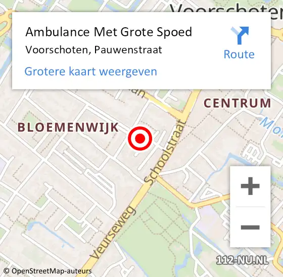 Locatie op kaart van de 112 melding: Ambulance Met Grote Spoed Naar Voorschoten, Pauwenstraat op 14 september 2021 03:16