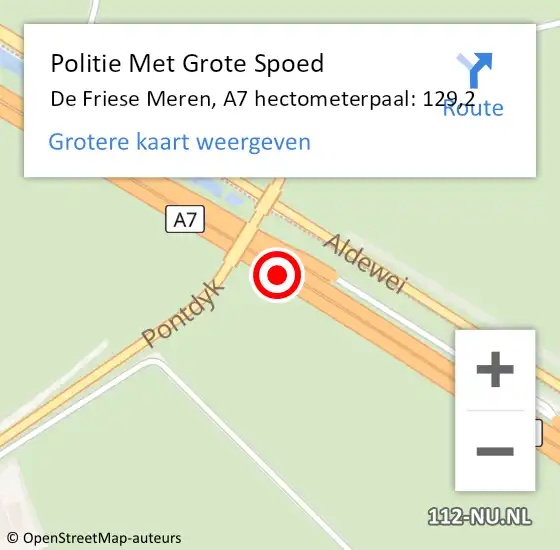 Locatie op kaart van de 112 melding: Politie Met Grote Spoed Naar De Friese Meren, A7 hectometerpaal: 129,2 op 14 september 2021 04:23