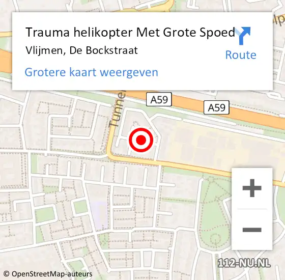 Locatie op kaart van de 112 melding: Trauma helikopter Met Grote Spoed Naar Vlijmen, De Bockstraat op 14 september 2021 04:59