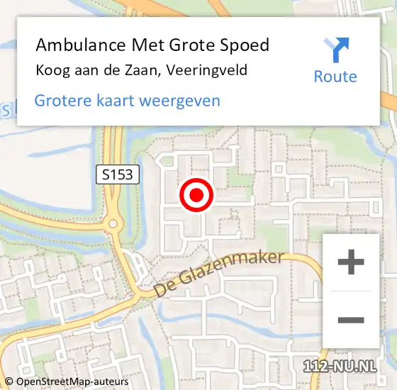 Locatie op kaart van de 112 melding: Ambulance Met Grote Spoed Naar Koog aan de Zaan, Veeringveld op 14 september 2021 05:19