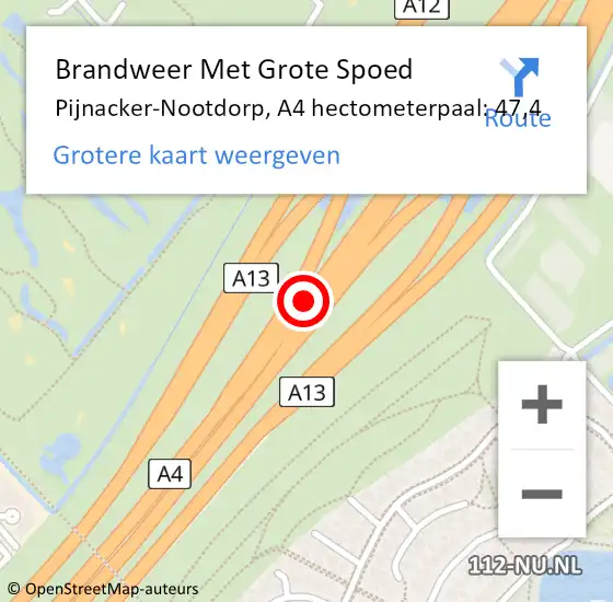 Locatie op kaart van de 112 melding: Brandweer Met Grote Spoed Naar Den Haag, A4 hectometerpaal: 47,4 op 14 september 2021 05:26
