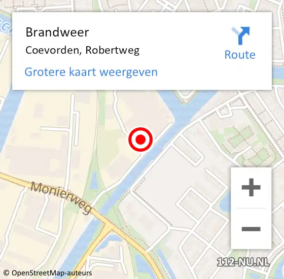 Locatie op kaart van de 112 melding: Brandweer Coevorden, Robertweg op 14 september 2021 05:51