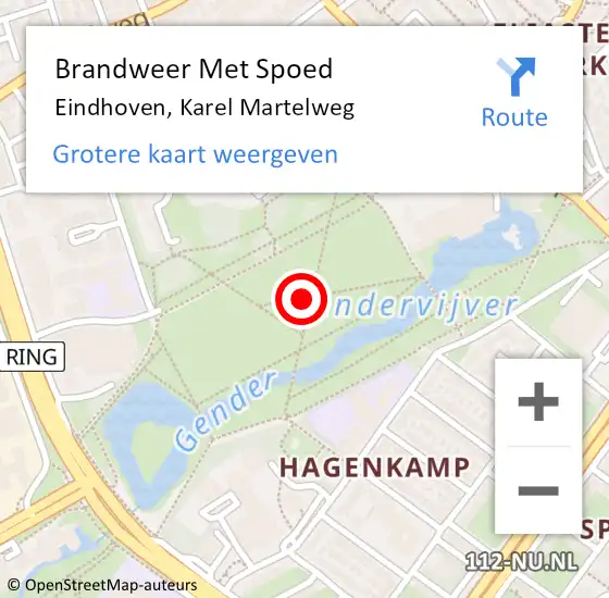 Locatie op kaart van de 112 melding: Brandweer Met Spoed Naar Eindhoven, Karel Martelweg op 14 september 2021 06:41