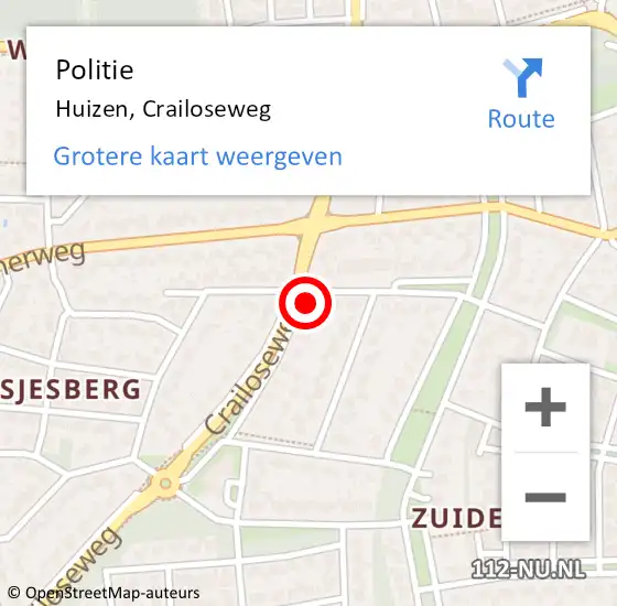 Locatie op kaart van de 112 melding: Politie Huizen, Crailoseweg op 14 september 2021 07:08