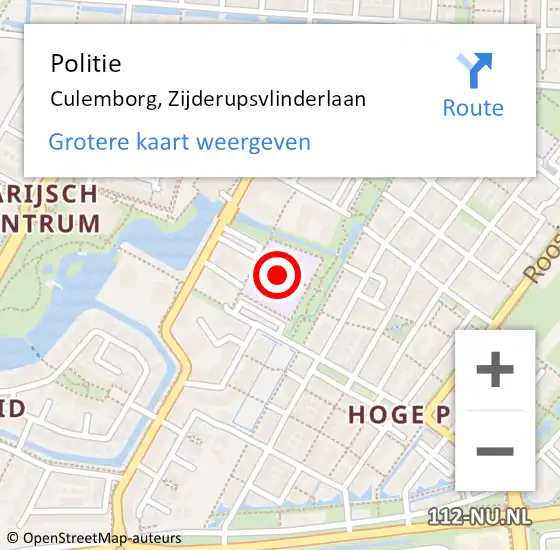 Locatie op kaart van de 112 melding: Politie Culemborg, Zijderupsvlinderlaan op 14 september 2021 07:17