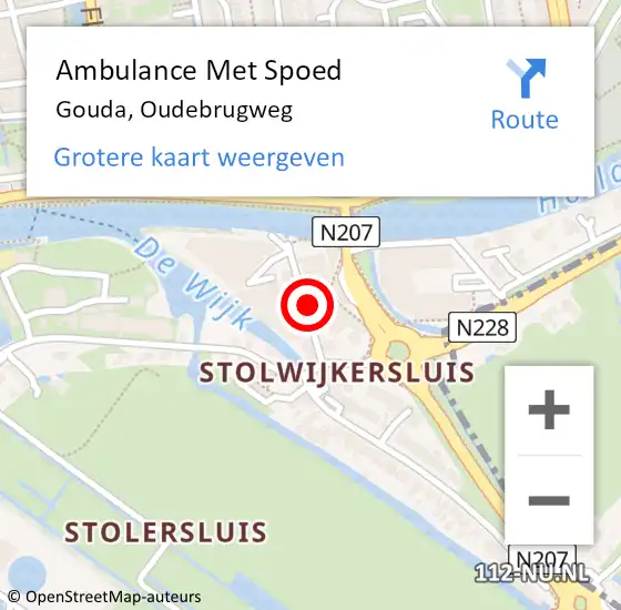 Locatie op kaart van de 112 melding: Ambulance Met Spoed Naar Gouda, Oudebrugweg op 14 september 2021 08:06