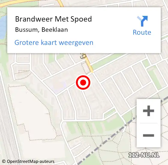 Locatie op kaart van de 112 melding: Brandweer Met Spoed Naar Bussum, Beeklaan op 14 september 2021 08:17