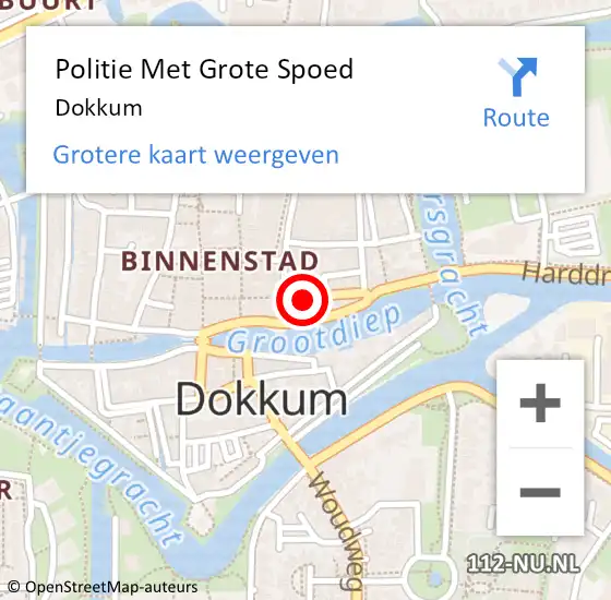 Locatie op kaart van de 112 melding: Politie Met Grote Spoed Naar Dokkum op 14 september 2021 08:46