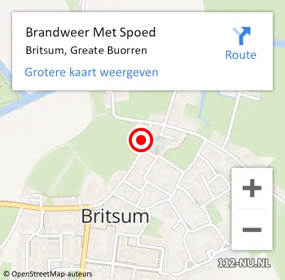 Locatie op kaart van de 112 melding: Brandweer Met Spoed Naar Britsum, Greate Buorren op 14 september 2021 08:50
