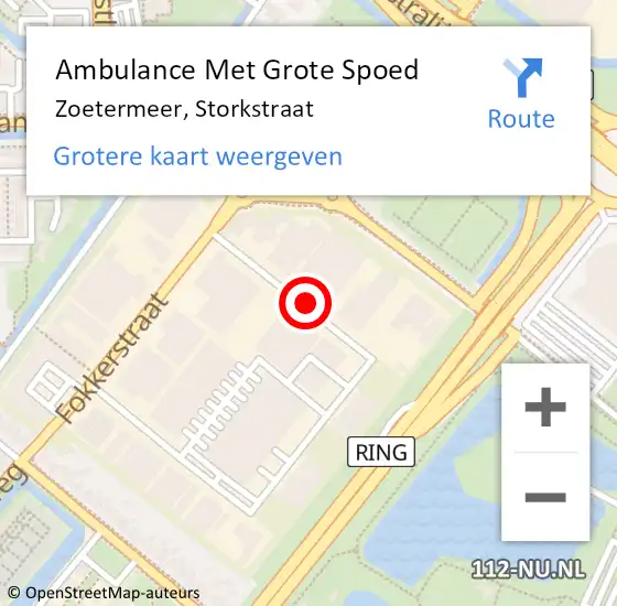 Locatie op kaart van de 112 melding: Ambulance Met Grote Spoed Naar Zoetermeer, Storkstraat op 14 september 2021 09:19
