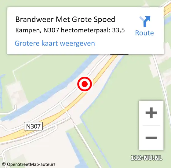 Locatie op kaart van de 112 melding: Brandweer Met Grote Spoed Naar Kampen, N307 hectometerpaal: 33,5 op 14 september 2021 10:02