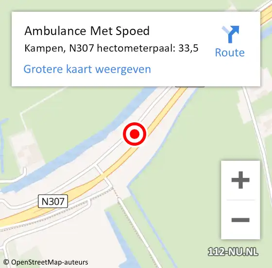 Locatie op kaart van de 112 melding: Ambulance Met Spoed Naar Kampen, N307 hectometerpaal: 33,5 op 14 september 2021 10:06