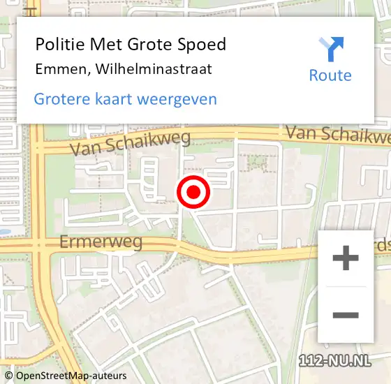 Locatie op kaart van de 112 melding: Politie Met Grote Spoed Naar Emmen, Wilhelminastraat op 14 september 2021 10:28