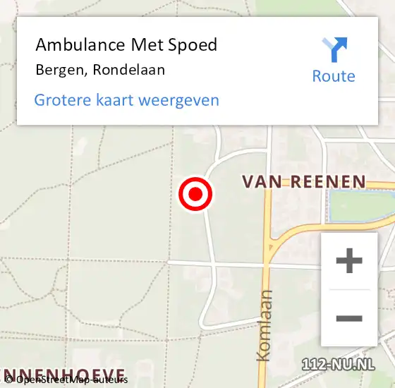 Locatie op kaart van de 112 melding: Ambulance Met Spoed Naar Bergen, Rondelaan op 14 september 2021 10:47