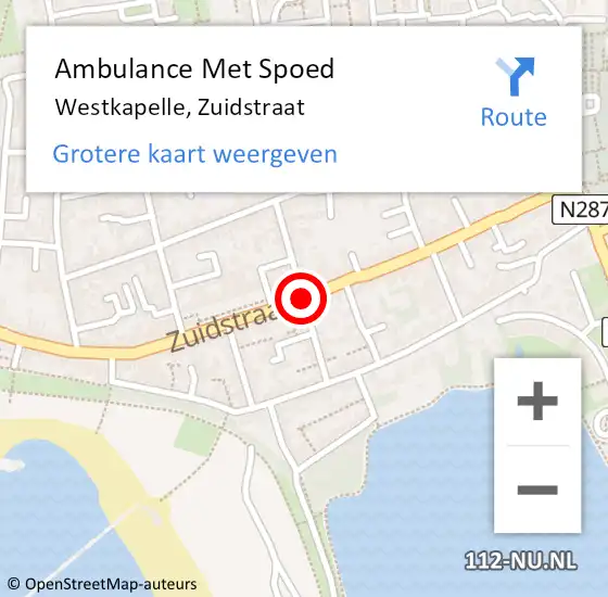 Locatie op kaart van de 112 melding: Ambulance Met Spoed Naar Westkapelle, Zuidstraat op 22 juni 2014 23:49