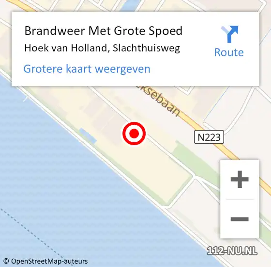 Locatie op kaart van de 112 melding: Brandweer Met Grote Spoed Naar Hoek van Holland, Slachthuisweg op 14 september 2021 11:40