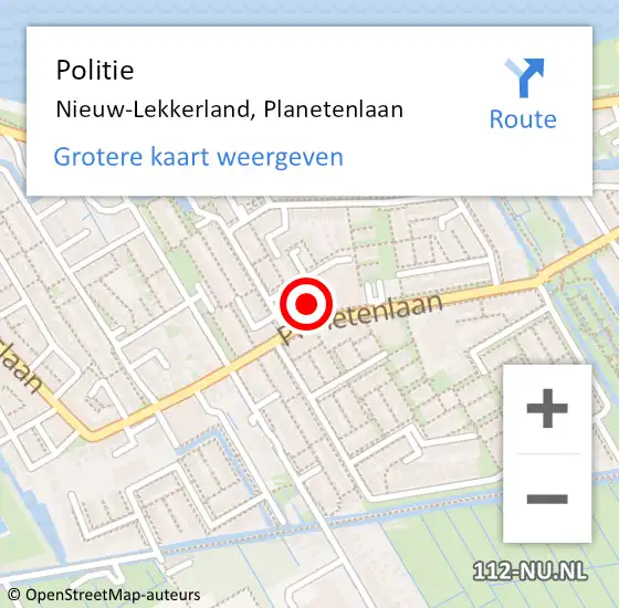 Locatie op kaart van de 112 melding: Politie Nieuw-Lekkerland, Planetenlaan op 14 september 2021 11:45