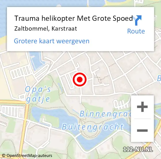 Locatie op kaart van de 112 melding: Trauma helikopter Met Grote Spoed Naar Zaltbommel, Karstraat op 14 september 2021 11:58