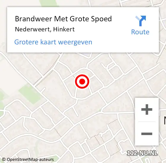 Locatie op kaart van de 112 melding: Brandweer Met Grote Spoed Naar Nederweert, Hinkert op 14 september 2021 12:09