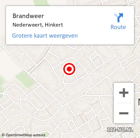 Locatie op kaart van de 112 melding: Brandweer Nederweert, Hinkert op 14 september 2021 12:09