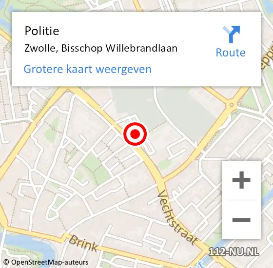 Locatie op kaart van de 112 melding: Politie Zwolle, Bisschop Willebrandlaan op 14 september 2021 12:14