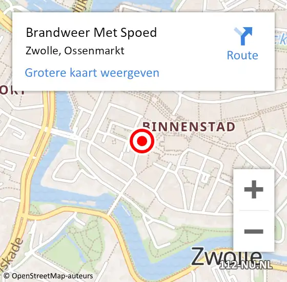 Locatie op kaart van de 112 melding: Brandweer Met Spoed Naar Zwolle, Ossenmarkt op 14 september 2021 12:39