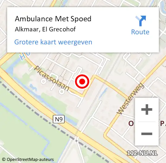 Locatie op kaart van de 112 melding: Ambulance Met Spoed Naar Alkmaar, El Grecohof op 14 september 2021 12:45