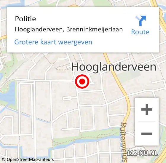 Locatie op kaart van de 112 melding: Politie Hooglanderveen, Brenninkmeijerlaan op 14 september 2021 12:59