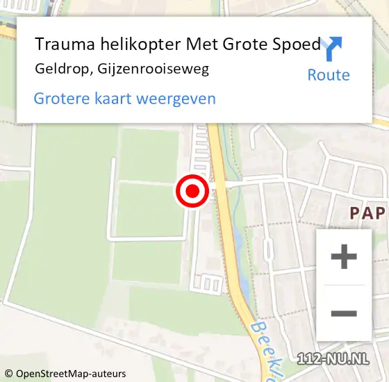 Locatie op kaart van de 112 melding: Trauma helikopter Met Grote Spoed Naar Geldrop, Gijzenrooiseweg op 14 september 2021 13:03