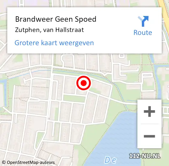 Locatie op kaart van de 112 melding: Brandweer Geen Spoed Naar Zutphen, van Hallstraat op 14 september 2021 13:09