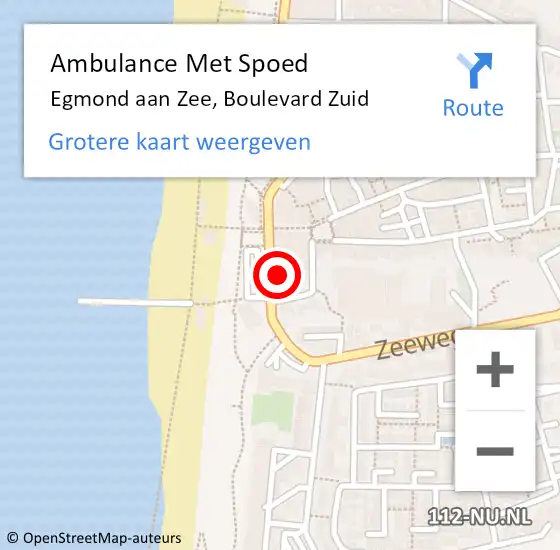 Locatie op kaart van de 112 melding: Ambulance Met Spoed Naar Egmond aan Zee, Boulevard Zuid op 14 september 2021 13:10