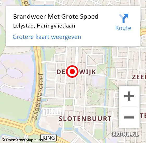 Locatie op kaart van de 112 melding: Brandweer Met Grote Spoed Naar Lelystad, Haringvlietlaan op 14 september 2021 13:37