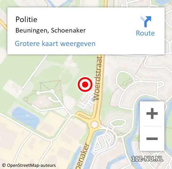 Locatie op kaart van de 112 melding: Politie Beuningen, Schoenaker op 14 september 2021 13:44