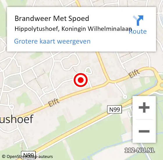 Locatie op kaart van de 112 melding: Brandweer Met Spoed Naar Hippolytushoef, Koningin Wilhelminalaan op 14 september 2021 13:50