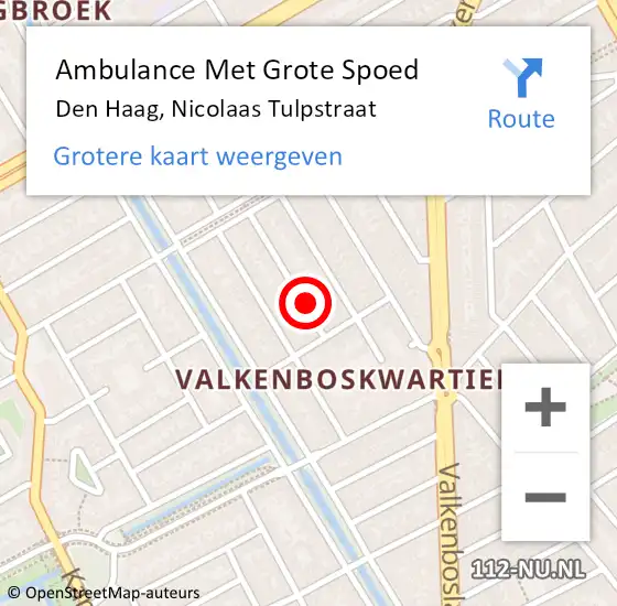 Locatie op kaart van de 112 melding: Ambulance Met Grote Spoed Naar Den Haag, Nicolaas Tulpstraat op 14 september 2021 13:54