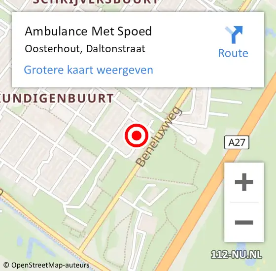 Locatie op kaart van de 112 melding: Ambulance Met Spoed Naar Oosterhout, Daltonstraat op 23 juni 2014 00:52