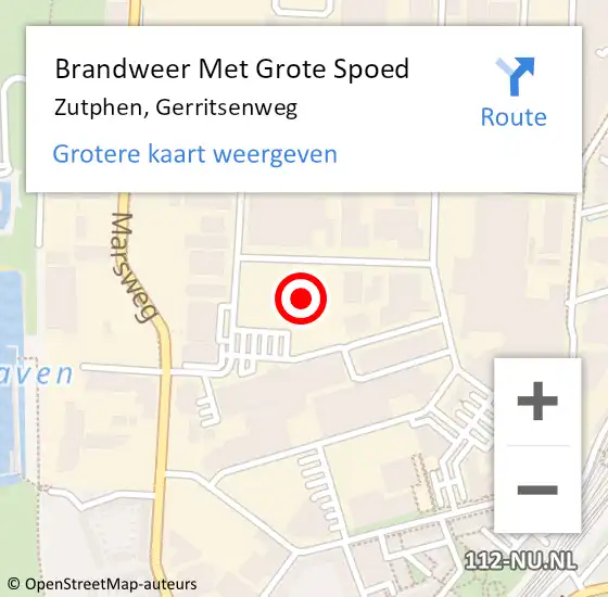 Locatie op kaart van de 112 melding: Brandweer Met Grote Spoed Naar Zutphen, Gerritsenweg op 14 september 2021 14:26