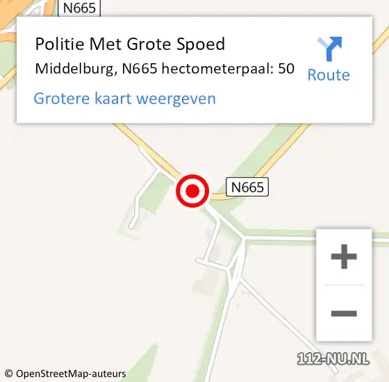 Locatie op kaart van de 112 melding: Politie Met Grote Spoed Naar Middelburg, N665 hectometerpaal: 50 op 14 september 2021 14:31