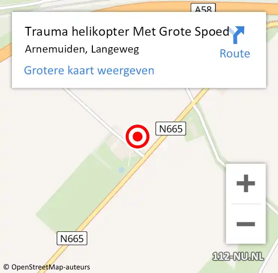 Locatie op kaart van de 112 melding: Trauma helikopter Met Grote Spoed Naar Arnemuiden, Langeweg op 14 september 2021 14:32
