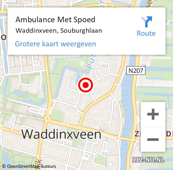 Locatie op kaart van de 112 melding: Ambulance Met Spoed Naar Waddinxveen, Souburghlaan op 14 september 2021 14:34