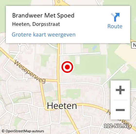 Locatie op kaart van de 112 melding: Brandweer Met Spoed Naar Heeten, Dorpsstraat op 14 september 2021 14:35