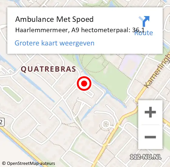 Locatie op kaart van de 112 melding: Ambulance Met Spoed Naar Haarlemmermeer, A9 hectometerpaal: 36,1 op 14 september 2021 15:06