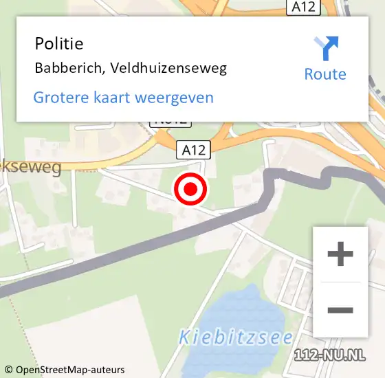 Locatie op kaart van de 112 melding: Politie Babberich, Veldhuizenseweg op 14 september 2021 15:44