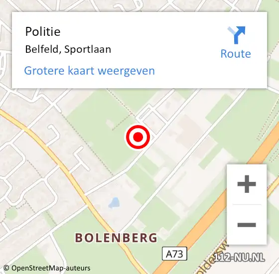 Locatie op kaart van de 112 melding: Politie Belfeld, Sportlaan op 14 september 2021 16:21