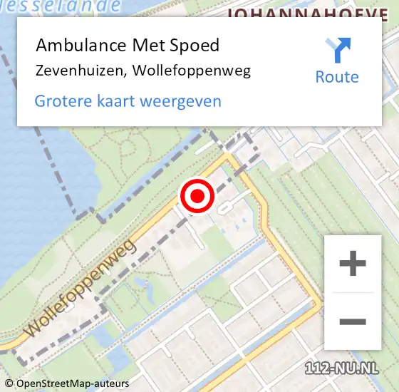 Locatie op kaart van de 112 melding: Ambulance Met Spoed Naar Zevenhuizen, Wollefoppenweg op 14 september 2021 16:59