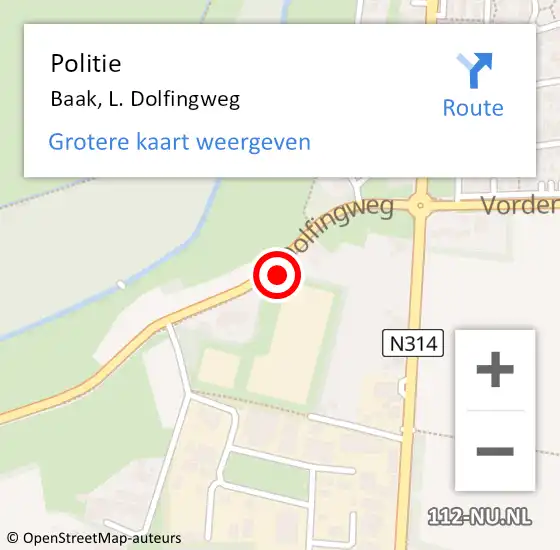 Locatie op kaart van de 112 melding: Politie Baak, L. Dolfingweg op 14 september 2021 17:05