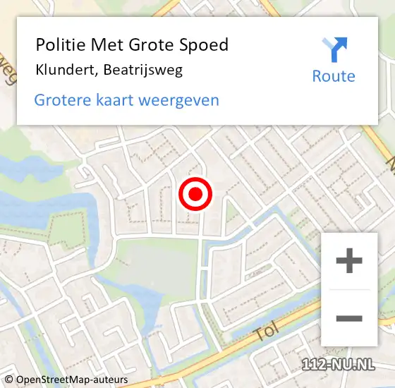 Locatie op kaart van de 112 melding: Politie Met Grote Spoed Naar Klundert, Beatrijsweg op 14 september 2021 17:22